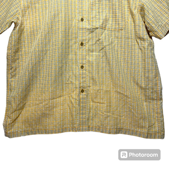 The North Face Button Down Zip Pocket Short Sleeve Yellow Plaid Men's Size XL - Picture 3 of 13